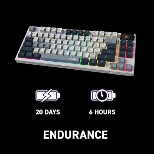 msi Forge GK600 TKL Wireless Sky - Mechanical Linear SWITCHES - Dye-Sublimated PBT Keycaps, Anti-Slip Base, RGB LED, USB 2.0, Bluetooth, 2.4 GHz - Tenkeyless 7