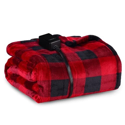SUNVIVI Heated Blanket Throw Size, Electric Blanket Double-Layer Flannel with 4 Heating Settings, 4 Hours Auto Off, 5 Years Warranty, ETL Certified, Machine Washable, Black & Red, 50" x 60"