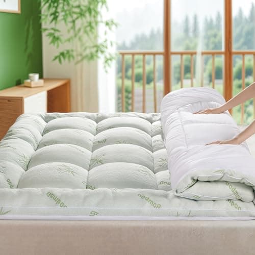 Shilucheng Cooling Queen Mattress Topper, Extra Thick 1200 GSM Down Alternative Fill, Soft Mattress pad for Back Pain, Bed Mattress Topper with 8-21" Deep Pocket (Green, 60"x80")