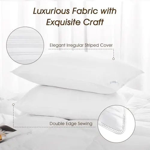 downluxe Down Alternative Pillows King Size Set of 2 - Hotel Collection Soft Bed Pillows for Sleeping, Perfect for Side, Back and Stomach Sleepers, 20 X 36 7