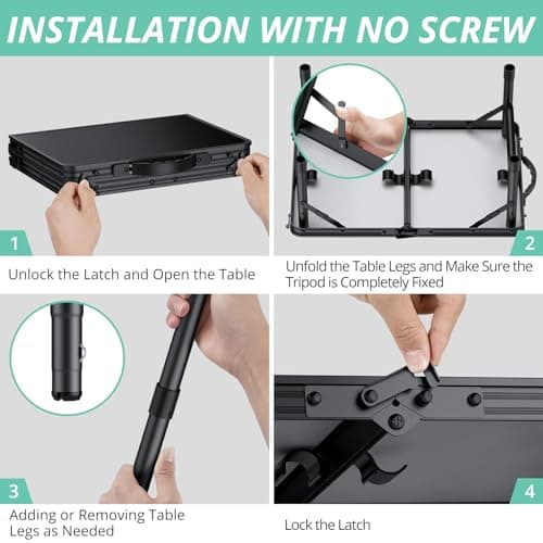 VINTEAM Camping Folding Table with Adjustable Height, Lightweight Portable Outdoor Picnic Table, BBQ Grill Side Table, Durable Aluminum Frame, MDF Desktop for Camping, Fishing, RV, Beach (Black) 5