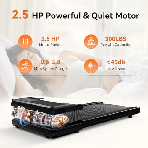 DeerRun Under Desk Walking Pad Treadmill for Home & Office, 6% Manual Incline, 0.6–3.8 MPH Walking Speed, 300 lb Capacity, App & Remote Control 5