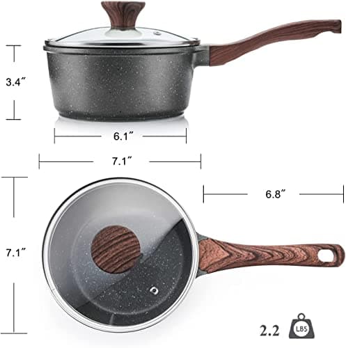 SENSARTE Nonstick Sauce Pan with Lid Saucepan Set, Swiss Granite Coating Sauce Pot Kitchen Cooking Pot Sets, Induction Comptable, Free of Intentionally Added PFOA, 1.5 + 2 QT 8