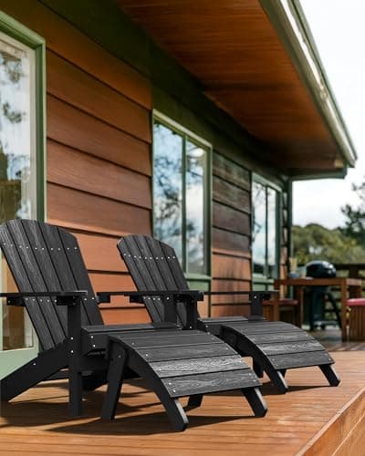 YEFU Adirondack Chair Weather Resistant: Outdoor Chair HIPS Plastic Adirondack Chairs - Patio Chairs with Wood Texture - Lawn Fire Pit Deck Porch Garden Chairs for Adults (Black) 11