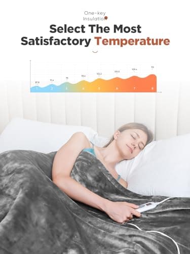 Mlivrom Heated Throw Blanket with 1-9 hrs Timer Auto-Off & 8 Heating Levels,Flannel Electric Blanket Throw ETL Certification,Machine Washable Full Body Warming Blankets 6