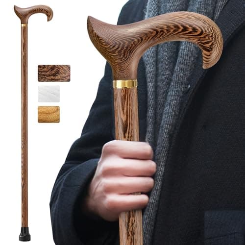 ispuoocti Wooden Walking Cane for Men and Women, Handmade, Support up to 500 lbs Canes for Seniors,Ergonomic, Natural Solid Wood High-end Derby Cane Suitable for Personal Use and Daily Support