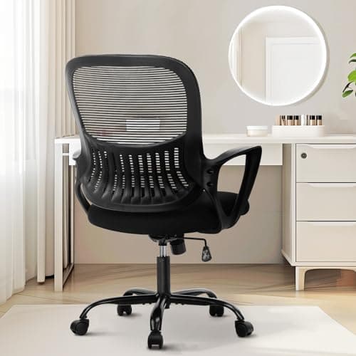 Sweetcrispy Ergonomic Mid-Back Mesh Home Office Desk Chair with Wheels, Lumbar Support, and Comfortable Armrests for Home, Bedroom, Study, Office