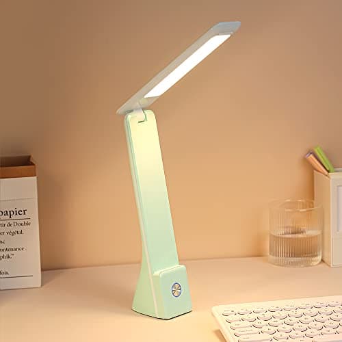 CometMars LED Desk Lamp (Green), Cordless Lamp with 3 Lighting Modes, Rechargeable Reading Lamp with Adjustable Arm, Foldable Eye Caring Table Light for Home Office Study