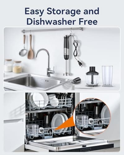 Immersion Blender Handheld 1000W 5 in 1 Corded Stick Hand Blender Kitchen with 12 Speed, BPA-Free, Mixing Beaker, Chopper, Whisk, Milk Frother, Perfect Emulsifier for Soup, Baby Food, Sauce, Puree 8