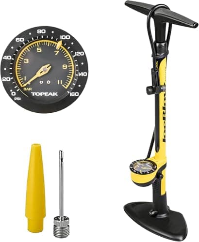 Topeak JoeBlow Sport III High-Pressure Bike Floor Pump – 160 PSI, Durable Steel Barrel, 3” Analog Gauge, TwinHead DX5 Pump Head, Long Hose, Ergonomic Handle, Fits Presta, Schrader, & Dunlop Valves