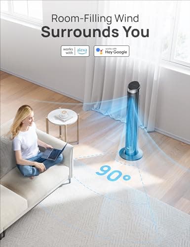 Dreo Smart Tower Fan for Bedroom, 90° Oscillating 40" Standing Fan, 26ft/s High-Speed 5 Speeds 4 Modes, Quiet Room Floor Fans, Touch/Remote/APP & Voice Control, Work with Alexa, 12H Timer, Silver 6