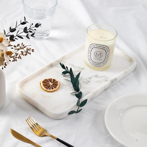 YKAJO Marble Tray, 12"x6", Bathroom Countertop Organizer Rectangular Serving Platter Decorative Elegant Natural for Perfume, Candles, Jewelry 8