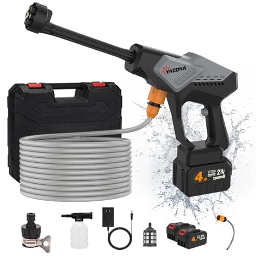 Cordless Pressure Washer, 800 PSI Portable Power Washer with 6-in-1 Nozzle, 2×4.0Ah Battery & 32.8FT Hose, Battery Pressure Washer for Car, Garden & Home Cleaning