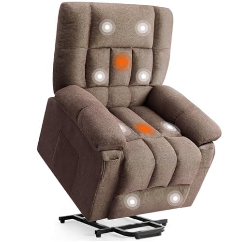 DUMOS Power Lift Recliner Chair with Vibration Massage and Heat for Elderly, Ergonomic Overstuffed Breathable Fabric Reclining Chair with 3 Pockets, Remote Control, Living Room, Bedroom, Brown