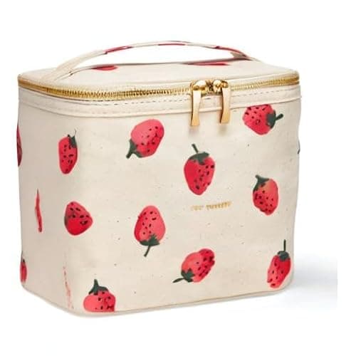 kate spade new york Beige Lunch Bag, Small Insulated Lunch Tote, Thermal Bag with Double Zipper and Carrying Handle, Strawberries 10