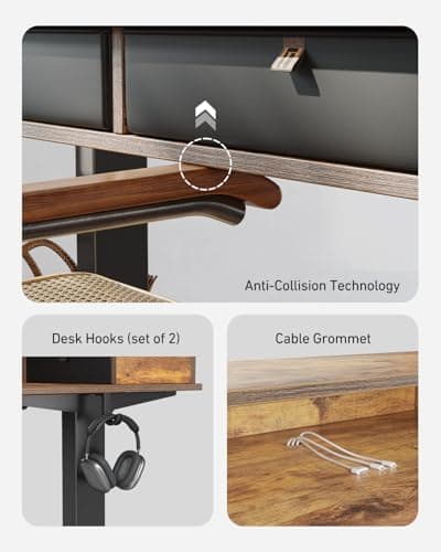FEZIBO 55 x 30 inch Standing Desk with Drawers, Height Adjustable Electric Workstation, Computer Sit Stand Up Table with Large Storage Shelf 4 Drawers and 2 Hooks, Rustic Brown 7