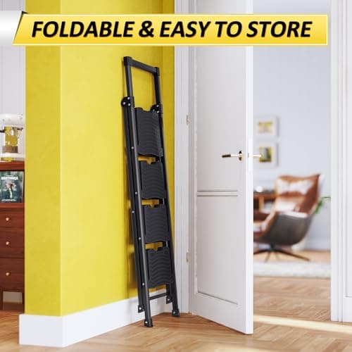 KINGRACK Step Ladder 4 Step Folding, 900lbs 4 Step Ladder with Anti-Slip Wide Pedal and Handrails, Lightwight Household Ladder, Pass 900LBS Testing, for Your Kitchen, Pantry, Closets, Office Use 7