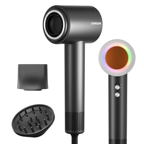 Hair Dryer, High Speed Ionic Blow Dryer, 5X-Fast Drying, 2 Billion Negative Ions, Low Noise,160000 RPM, Compact Blow Dryer with Magnetic Diffuser for Faster Drying All Hair Types(Black Gray)