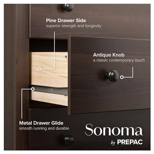 Prepac Sonoma 8 Drawer Double Dresser for Bedroom, Wide Chest of Drawers, Bedroom Furniture, Clothes Storage and Organizer, 17.25" D x 59" W x 37" H, Espresso, EDC-6338 7