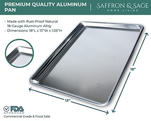 Commercial Quality Cookie Sheet Pan - 2 Pack Aluminum Half Sheet Baking Pan by Saffron & Sage Home Living - This 18x13 Baking Sheet Set is Rust & Warp Resistant, Heavy Duty, of Thick Gauge 8