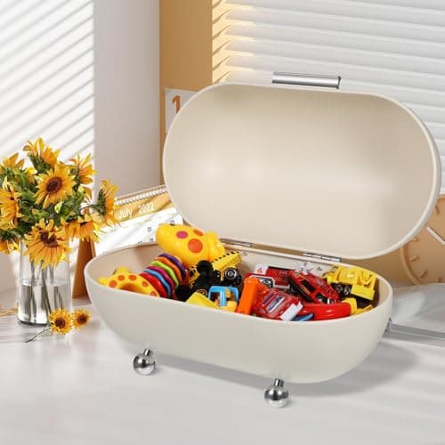Angoily White Metal Bread Box 13.38 Inch Oval Kitchen Storage Container with Lid Desktop Storage Box for Home Bakery Food Organization 7