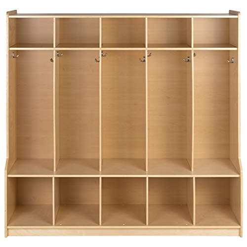 Flash Furniture Hercules Wooden 5-Section School Coat Locker with Bench, Cubbies, and Storage Hooks, Preschool Cubby Organizer, 48"H x 48"L, Natural 8