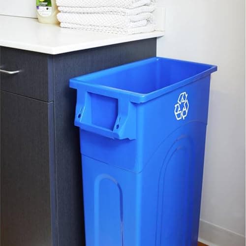 United Solutions Highboy Recycling Container, 23 Gallon, Space Saving Slim Profile and Easy Bag Removal for Indoor or Outdoor use, Recycle Blue 5