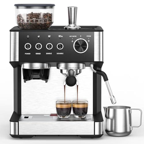 Electactic Espresso Machine with Grinder, 15 Bar Expresso Coffee Machines with Milk Frother Steam Wand, Professional Espresso Maker with Removable Water Tank, Cappuccino & Latte Machine for Home