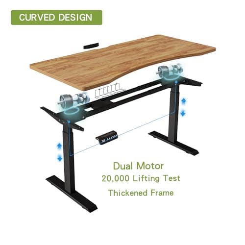 Radlove Dual Motors Height Adjustable 55 x 30'' Electric Standing Desk with Curved Design Stand Up Table 4 Memory Keys, Computer Desk with Splice Board Home Office Desk, Light Brown Top + Black Frame 2