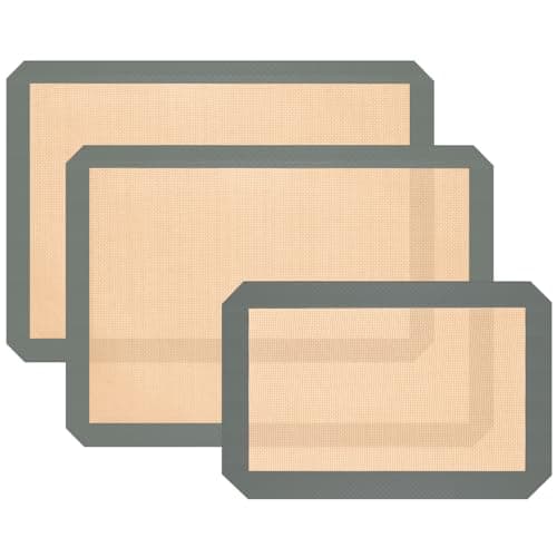 Silicone Baking Mat, Baking Sheets Non Stick, Silicone Mats for Baking, 3 Pcs for Cookies, Bread and Pastry, Baking Supplies for Oven, Grey