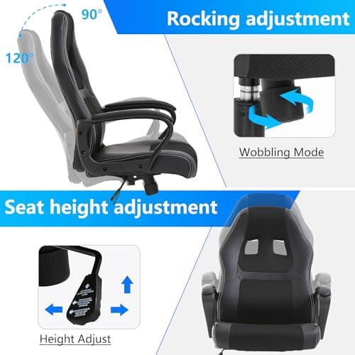 PayLessHere Gaming Chair Office Chair with Support Adjustable Ergonomic Pu Leather Racing Lumbar Massage Headrest Armrest Task 360° Swivel Computer Chair for Women Men Adults，Black 5