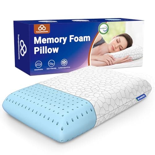 TranquilMoments Memory Foam Pillows, Bed Pillow for Side,Back and Stomach Sleepers,Neck Pillow for Sleeping with Removable and Machine Washable Cover, Standard Size (1 Pack)