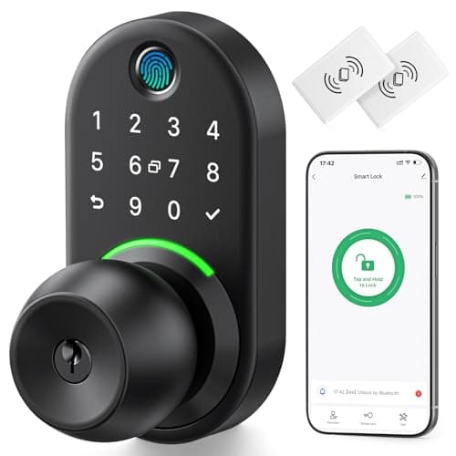 Keypad Smart Door Lock with Knob, Yamiry Keyless Entry Digital Lock with Handle, Fingerprint Electronic Knob for Front Door
