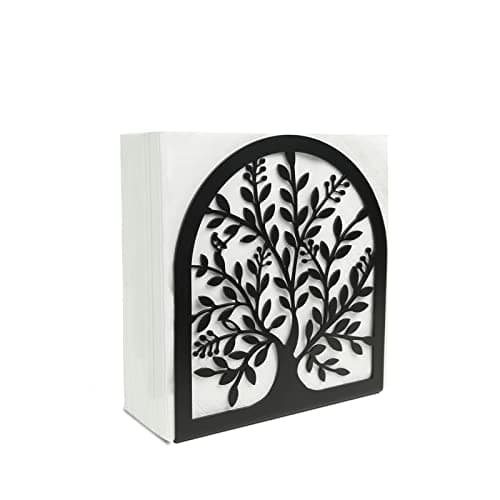 Fobule Napkin Holder for Tables, Vintage Metal Freestanding Tissue Dispenser, Black Cast Iron Vertical Tabletop Paper Napkin Holder Stand for Dinner Home Kitchen Restaurant Picnic Party (Tree of Life)