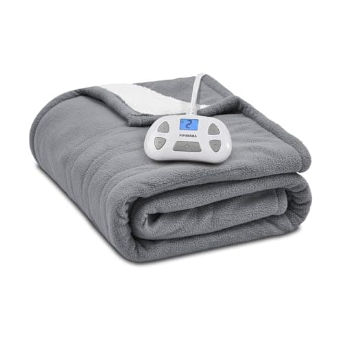 PiPiMAMA Electric Heated Blanket Twin Size 62"x84" Polar Fleece & Sherpa Electric Blanket Twin 10 Heating Level Fast Heating with, 12 Hours Auto-Off, Overheating Protection Machine Washable, (Grey)