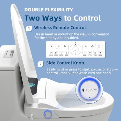 QMU Heated Bidet Toilet Seat Elongated with LED Display & Remote Control - Smart Soft Close Toilet Seat Electric Bidet with Dryer, Warm Water, Feminine Wash, Self-Cleaning Nozzle, IPX4, White 5