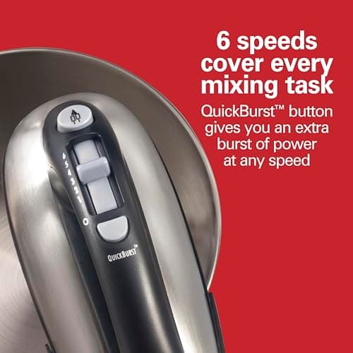 Hamilton Beach Classic Stand and Hand Mixer, 4 Quarts, 6 Speeds with QuickBurst, Bowl Rest, 290 Watts Peak Power, Black and Stainless 7