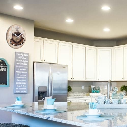 Keepcross Kitchen Wall Clock Coffee Cup Theme Rustic Modern Farmhouse Decor Glass Clock for Kitchen, Coffee Bar, Cafe - 8 Inch, Brown 8