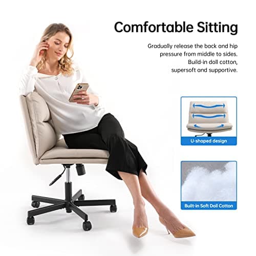 EMIAH Criss Cross Chair with Wheels Home Office Desk Chairs PU-Padded Vanity Chair Mid-Back Ergonomic Computer Chair Comfortable Adjustable Swivel Desk Chair Comfy 7