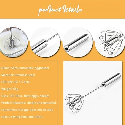 Stainless Steel Egg Whisk, Hand Push Rotary Whisk Blender, Versatile Milk Frother, Hand Push Mixer Stirrer for Blending, Whisking, Beating & Stirring (12in) 6