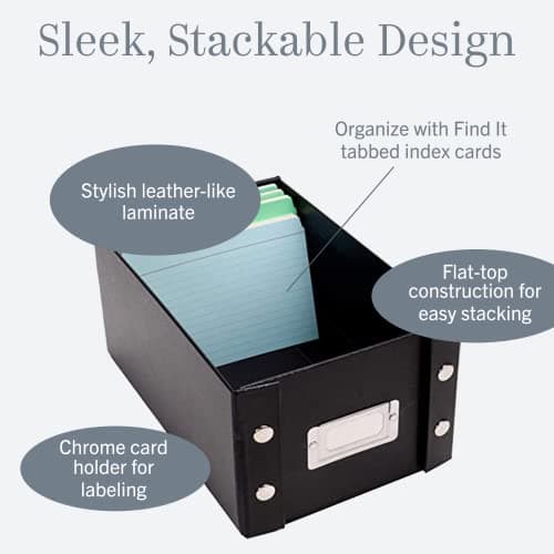 Snap-N-Store Index Card Holder Storage Box - Collapsible Organizer Box fits 1100 Flash Cards - Business, Recipe, or Note Card - 4 x 6, 1 Pack, Black 5