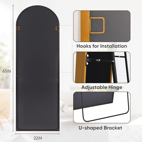 Antok 65" x 22" Full Length Mirror, Floor Mirror Arched Window Decorative Mirror, Metal Framed Decor Farmhouse Floor Mirrors Art Pane Mirrors Wall Decor for Bedroom, Living Room, Entryway Bronze 6