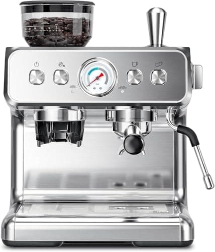 Kismile Espresso Machine with Grinder, 15 Bar Expresso Coffee Machines with Milk Frother Steam Wand, Espresso Maker with 30 Grind Settings, Expresso Machines for Home, Perfect for Cappuccino, Latte