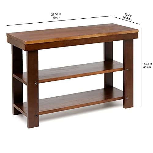 Amazon Basics Sturdy Solid Pine Wood Entryway Bench with Shoe Storage Organizer Rack, Espresso, 10.4"D x 27.56"W x 17.72"H 3