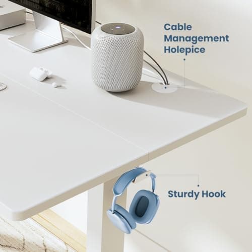 DUMOS Standing Desk with Drawer, Electric Desk Adjustable Height with Storage, 55 x 24 Inches Ergonomic Adjustable Desk with Memory Preset, Computer Desk Stand Up Desk Suitable for Home Office, White 7