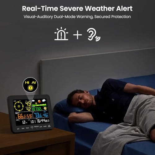 Govanli Weather Stations Wireless Indoor Outdoor, Home Weather Station with Rain Gauge Outdoor for Temperature, Humidity, Forecast, Pressure, Moon Phase and Alarm Clock for Patio, Bedroom(No WiFi) 7