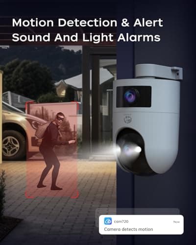 JOOAN Security Camera Outdoor 2K Ultra HD Dual Lens 2.4G/5G WiFi Bluetooth 2 Cams in 1 Auto Tracking 360°View,2 Ways Audio IP66 Waterproof 3 Night Vsion Modes Cloud/SD Card Storage,Corded Power 7