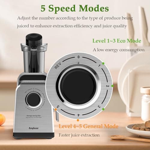 Masticating Juicer Machines, 3.5" Large Feed Chute Cold Press Juicer Fit Whole Fruits Vegetables with Quiet Motor | 5 Speed Modes | Easy to Clean with Brush | BPA Free (Silver & Black) 5