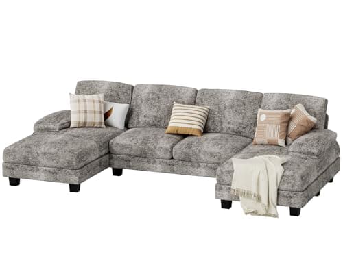 JUMMICO Sectional Couches for Living Room, U Shaped Couch with Chenille Fabric, 4 Seat Modern Sofa with Removable Pillows for Apartment and Small Space (Fabric, Grey) 7