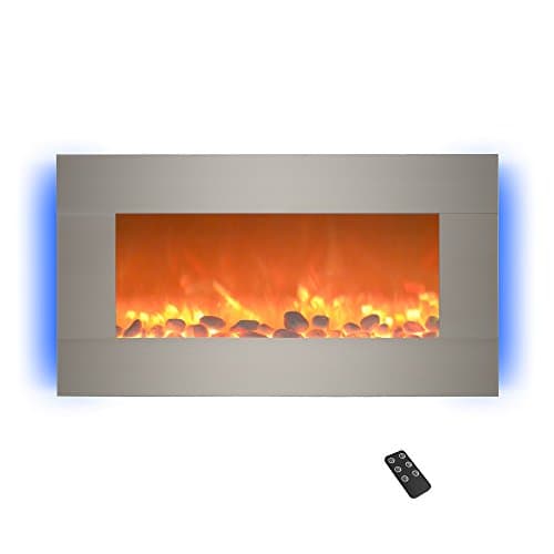 Northwest Electric Fireplace Heater - 30 Inch Wall Mounted Fireplace - 13 Backlight Colors and Remote Controlled LED Flames, Heat, and Brightness (Silver)